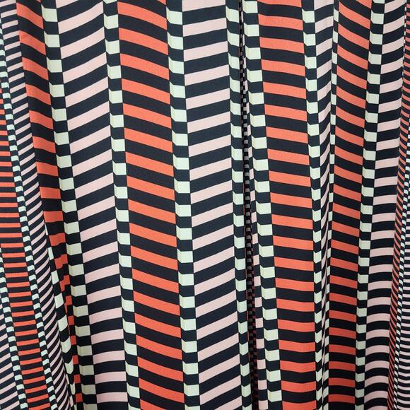 MARELLA Stripe Pleated A-Line Geometric Print Shift Silky Dress Black Orange | 8 - Picture 10 of 16